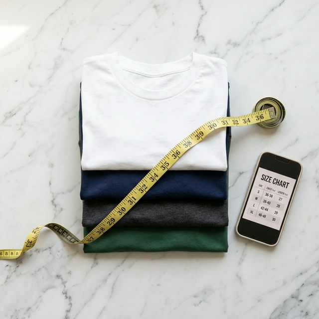 Colorful t-shirts with measuring tape for size chart guide