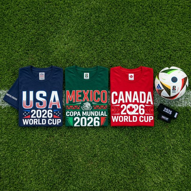 World Cup 2026 soccer fan t-shirts on green turf