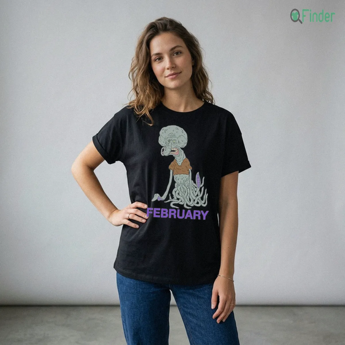 Creepy Squidward February Birthday MeatCanyon Style Distorted Cartoon Character Shirt Design Preview