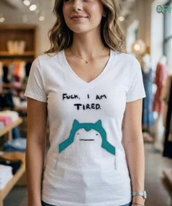 fuck i am tired snorlax bootleg painting funny meme relatable quirky shirt 2