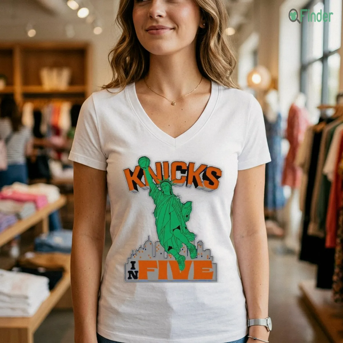 New York Knicks In Five Statue Of Liberty Basketball Shirt - Front View