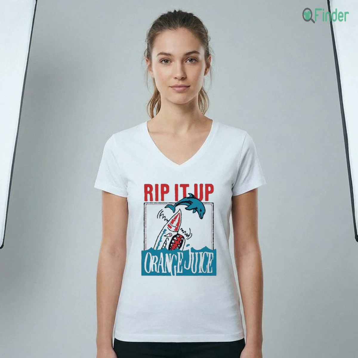 Rip It Up Orange Juice Post Punk Dolphin Shark Shirt - Front View