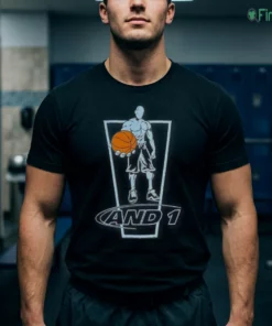 and1 basketball player holding ball graphic logo t shirt 1