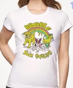 beware of sock goblins cute puppies rainbow dogs eating socks shirt 1