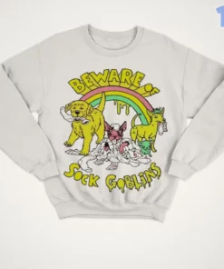 beware of sock goblins cute puppies rainbow dogs eating socks shirt 4