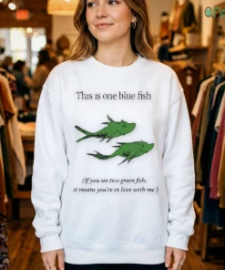 funny dr seuss parody one blue fish two green fish love meme yellow graphic shirt 4