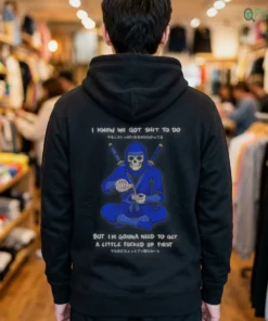 funny skull ninja drinking sake japanese text streetwear graphic skeleton shirt 3