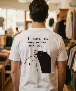i love you more minimalist polar black bear hug cute quote white cotton t shirt 1
