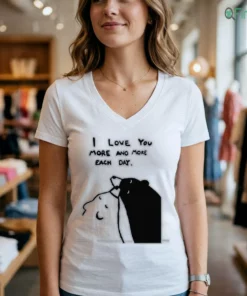 i love you more minimalist polar black bear hug cute quote white cotton t shirt 2