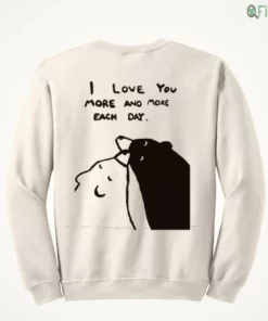 i love you more minimalist polar black bear hug cute quote white cotton t shirt 4