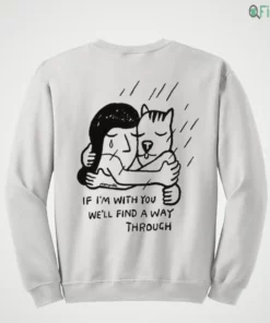 jeremyville if im with you well find a way through cat hug rain cute illustration shirt 4