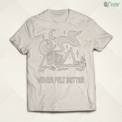 never felt better skeleton chilling under the moon retro halloween graphic shirt 1