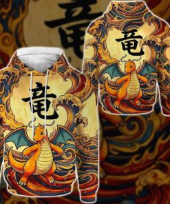 anime pkm dragonite japanese kanji aesthetic all over printed sweatshirt hoodie 2