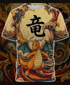 anime pkm dragonite japanese kanji aesthetic all over printed sweatshirt hoodie 4