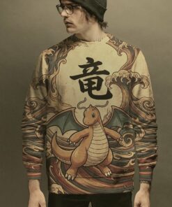 anime pkm dragonite japanese kanji aesthetic all over printed sweatshirt hoodie 5