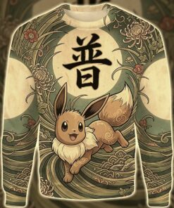 anime pkm eevee japanese kanji aesthetic all over printed sweatshirt hoodie zip 2