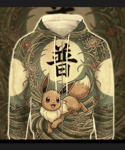 anime pkm eevee japanese kanji aesthetic all over printed sweatshirt hoodie zip 4