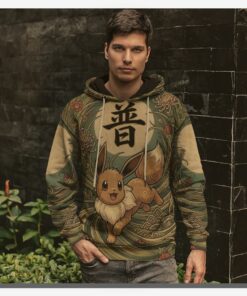 anime pkm eevee japanese kanji aesthetic all over printed sweatshirt hoodie zip 5