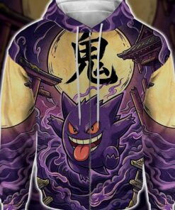 anime pkm gengar japanese kanji aesthetic all over printed sweatshirt hoodie 3
