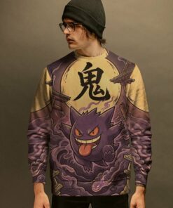 anime pkm gengar japanese kanji aesthetic all over printed sweatshirt hoodie 5