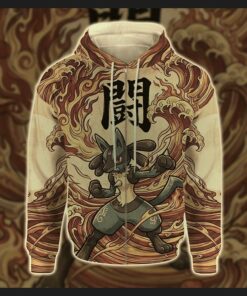 anime pkm lucario japanese kanji aesthetic all over printed sweatshirt hoodie 4