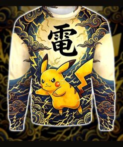 anime pkm pikachu japanese kanji aesthetic all over printed sweatshirt hoodie 3
