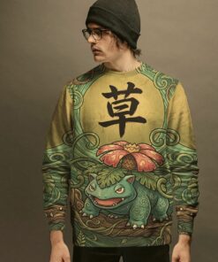anime pkm venusaur japanese kanji aesthetic all over printed sweatshirt hoodie 5