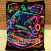 neon gaming controller custom blanket personalized name gifts for e sports 1
