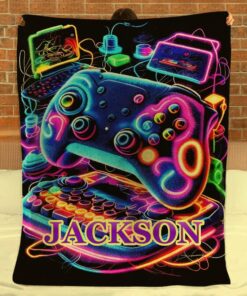 neon gaming controller custom blanket personalized name gifts for e sports 1