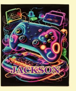 neon gaming controller custom blanket personalized name gifts for e sports 2