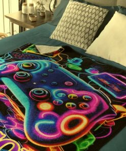 neon gaming controller custom blanket personalized name gifts for e sports 3