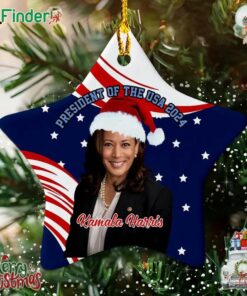 President Of The Usa Kamala Harris In Santa Hat Ceramic Ornament Kamala Harris 2024 Christmas Ornament