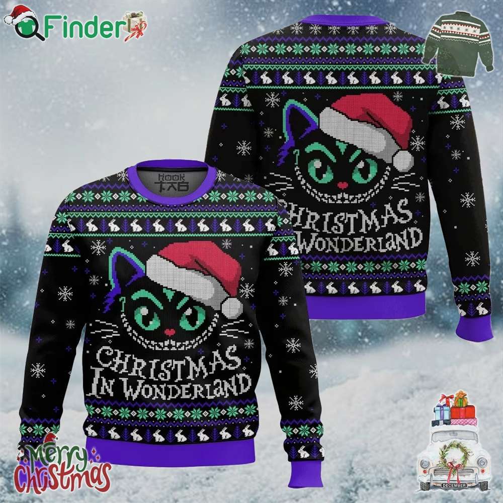 The Cheshire Cat Christmas In Wonderland Christmas Ugly Sweater The Cheshire Cat Christmas In Wonderland Christmas Ugly Sweater