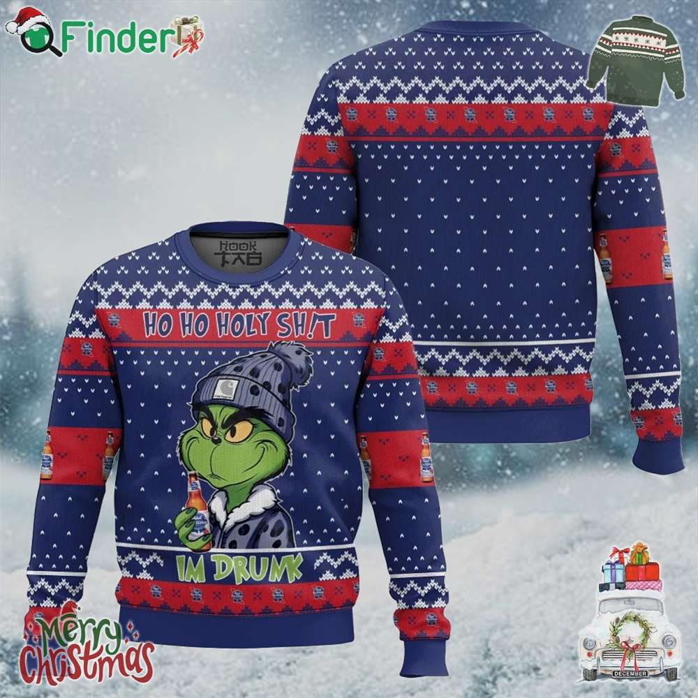 Ho Ho Holy Shit Im Drunk Pabst Blue Ribbon Grinch Xmas Holiday Ugly Sweater Ho Ho Holy Shit Im Drunk Pabst Blue Ribbon Grinch Xmas Holiday Ugly Sweater