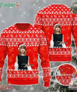 Taylor Swift With Santa Hat And Signature Red Knitted Ugly Sweater