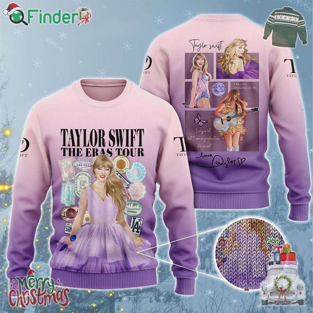 Taylor Swift The Eras Tour Cartoon Style Knitted Ugly Christmas Sweater Taylor Swift The Eras Tour Cartoon Style Knitted Ugly Christmas Sweater