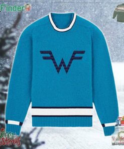 Weezer Logo Signature Blue Ugly Christmas Sweater