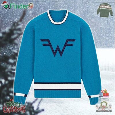 Weezer Logo Signature Blue Ugly Christmas Sweater