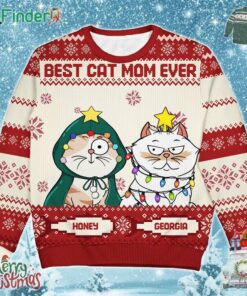 Best Cat Mom Ever Xmas Ugly Sweater Custom Name