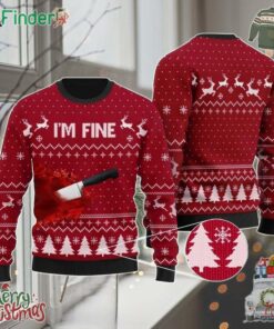 Bloody Im Fine 2024 Xmas Holiday Gift Ugly Christmas Sweater Red