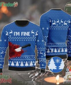 Bloody Im Fine 2024 Ugly Christmas Sweater Blue