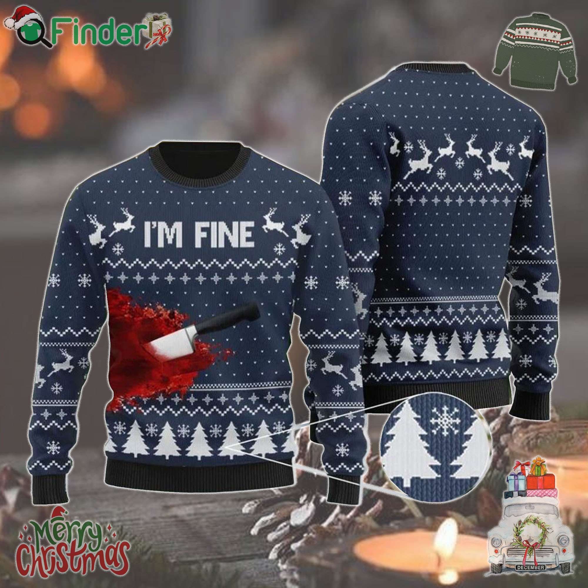 Bloody Im Fine 2024 Ugly Christmas Sweater Bloody Im Fine 2024 Ugly Christmas Sweater