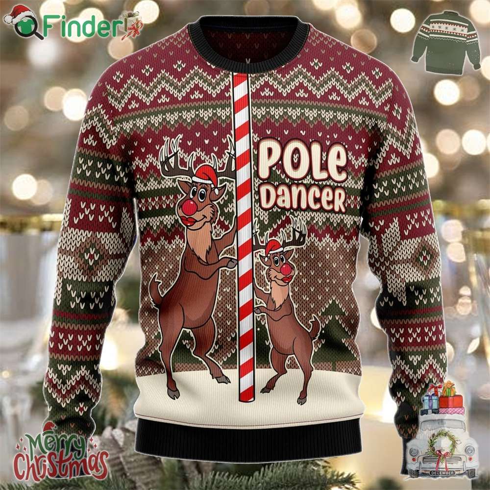 Funny Pole Dancer Reindeer Sweater Christmas Unisex Funny Pole Dancer Reindeer Sweater Christmas Unisex