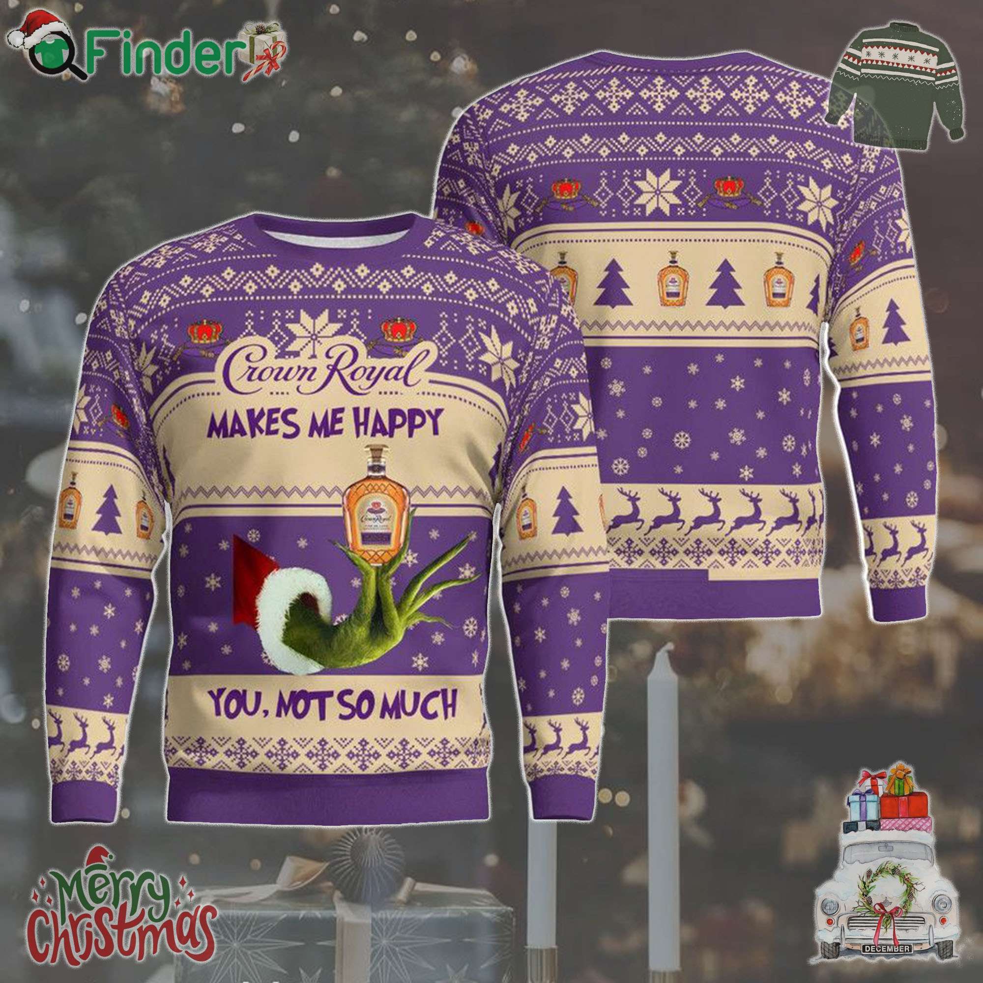 Crown Royal Grinch Makes Me Happy You Not So Much Xmas Ugly Sweater Crown Royal Grinch Makes Me Happy You Not So Much Xmas Ugly Sweater