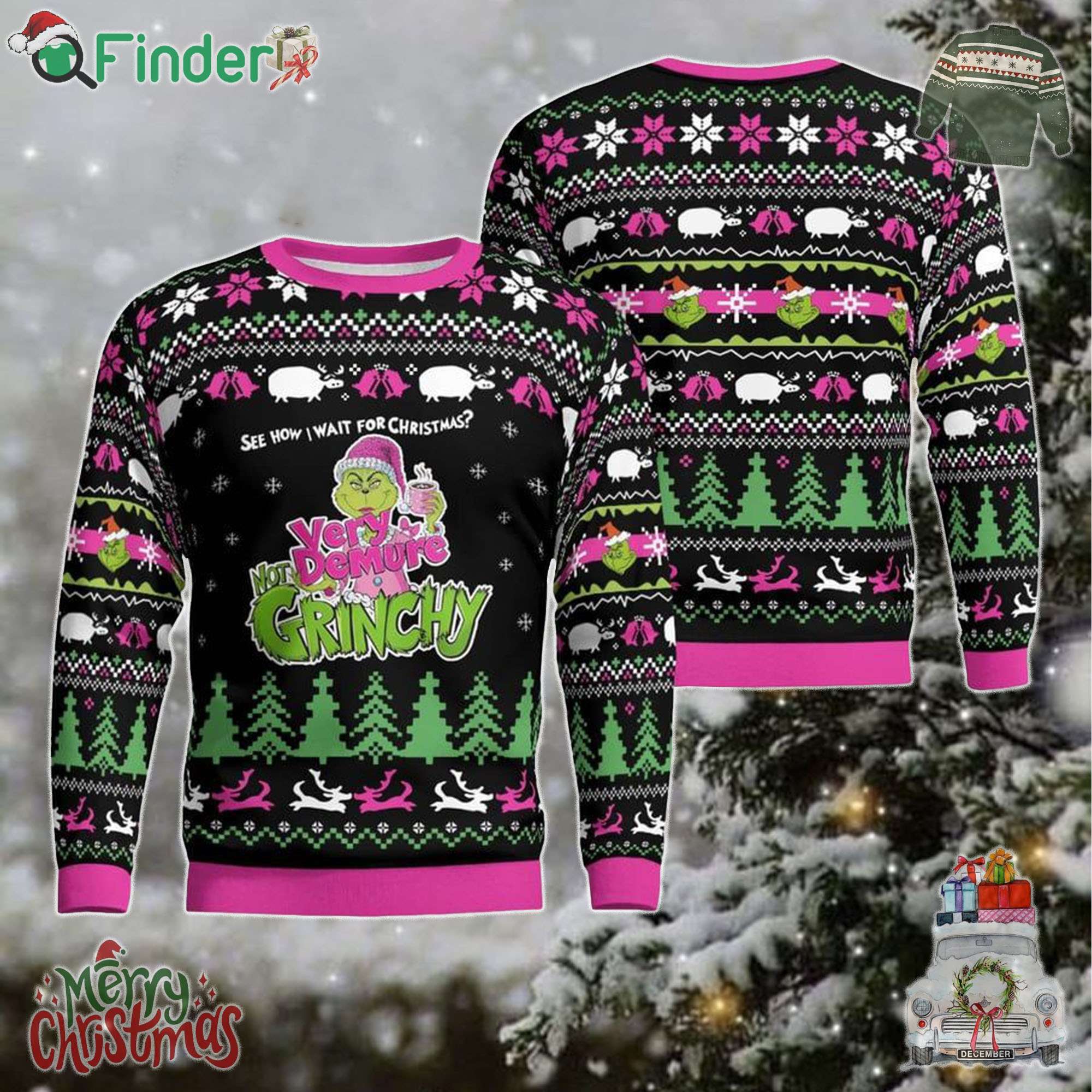 Grinch See Hoq I Wait For Christmas Very Not Demore Grinchy Ugly Sweater Grinch See Hoq I Wait For Christmas Very Not Demore Grinchy Ugly Sweater