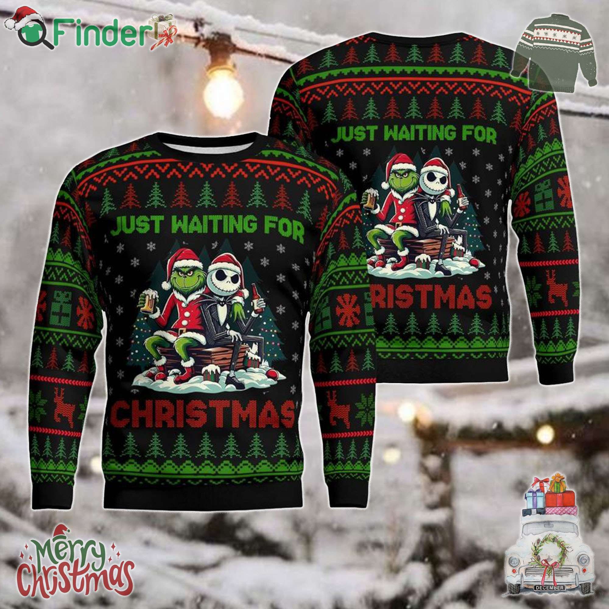Grinch And Jack Skellington Waiting For Christmas Ugly Sweater Grinch And Jack Skellington Waiting For Christmas Ugly Sweater