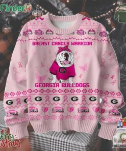 Georgia Bulldogs Breast Cancer Warrior Tackle Cancer Christmas Ugly Sweater Light Pink