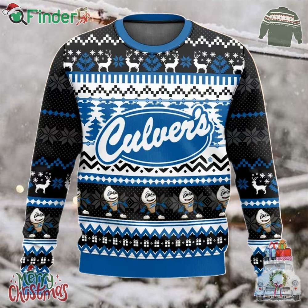 Culver's Ice Cream All Over Printed Ugly Christmas Sweater Culver's Ice Cream All Over Printed Ugly Christmas Sweater