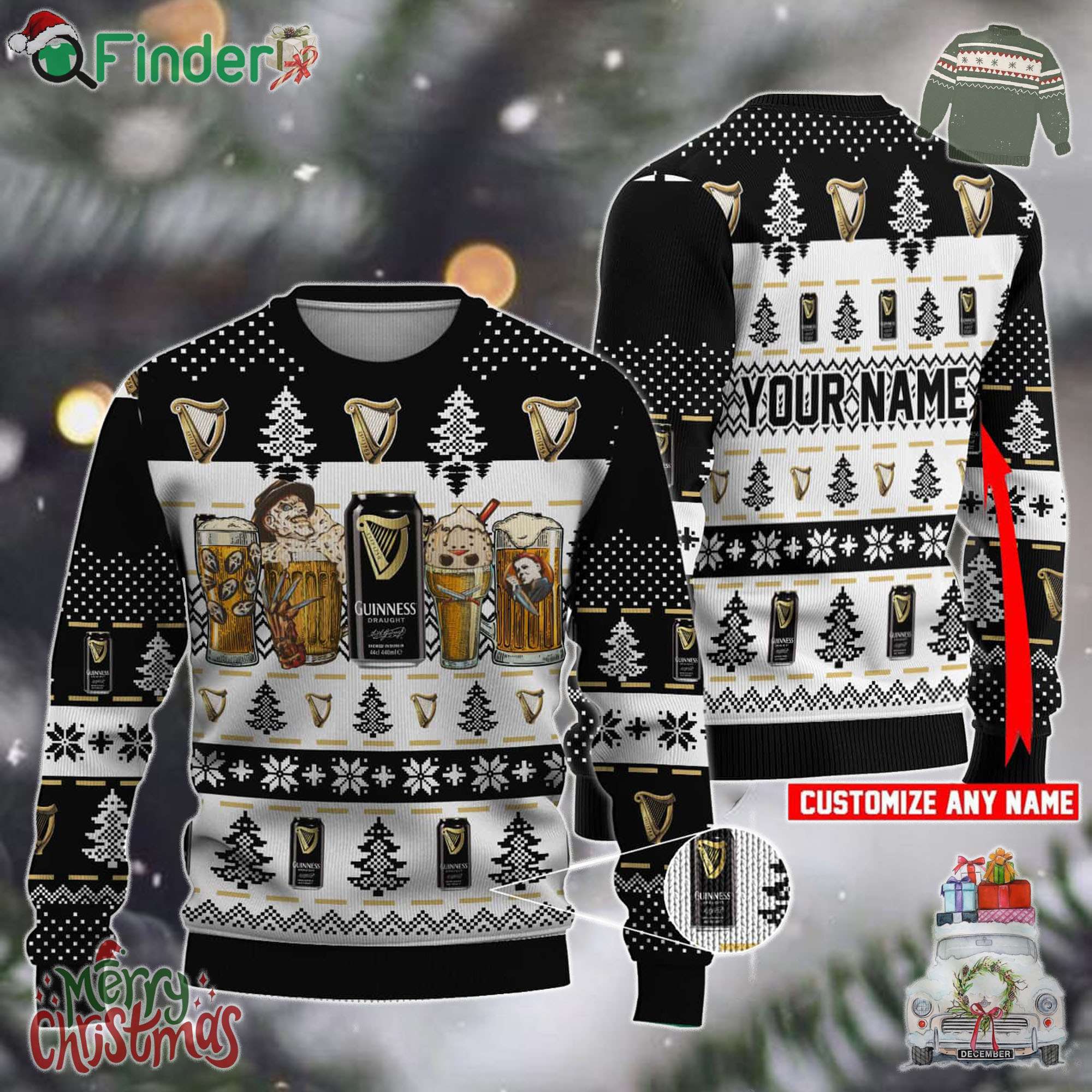 Merry Christmas Personalized Guinness Horror Drink Ugly Sweater Merry Christmas Personalized Guinness Horror Drink Ugly Sweater