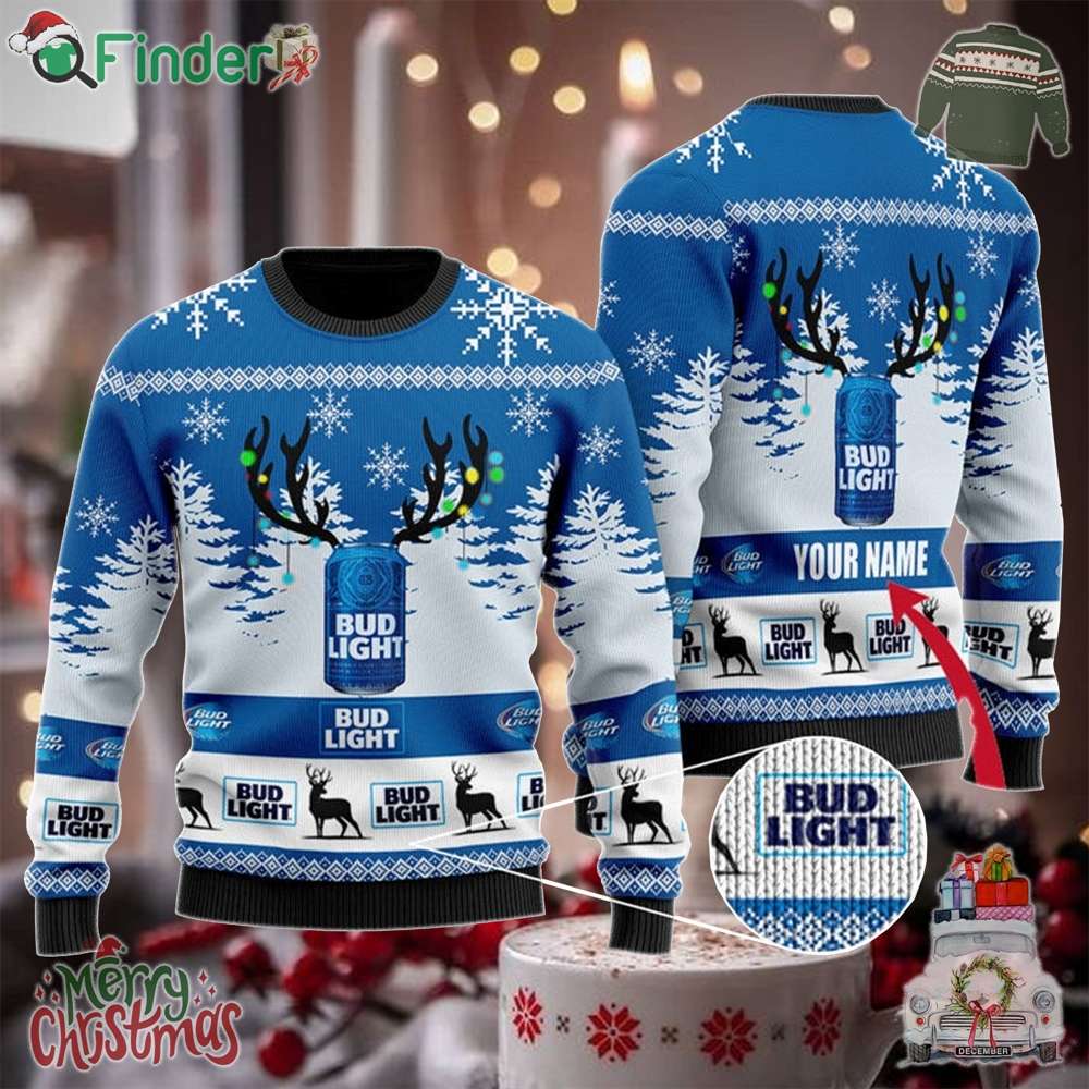 Personalized Bud Light Beer Christmas Ugly Sweater Personalized Bud Light Beer Christmas Ugly Sweater